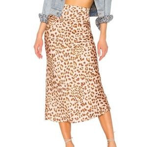 Free People High Waste Satin Midi Skirt